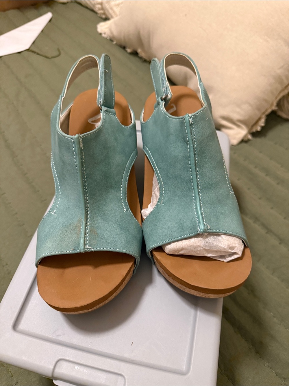 Very G Turquoise Open-Toe Slingback Sandals